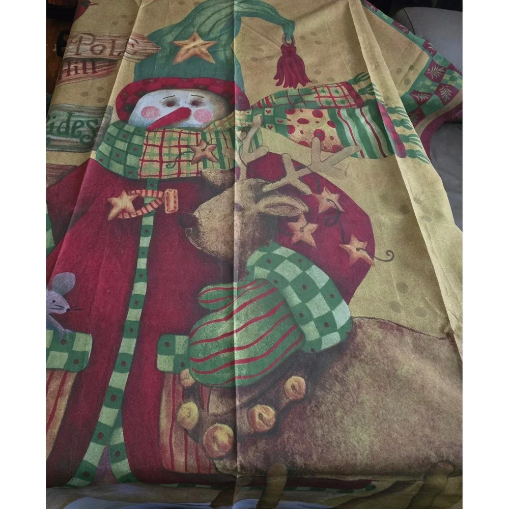 Blonder Home Accents Christmas Snowman Reindeer Shower Curtain Folk‎ Art Holiday